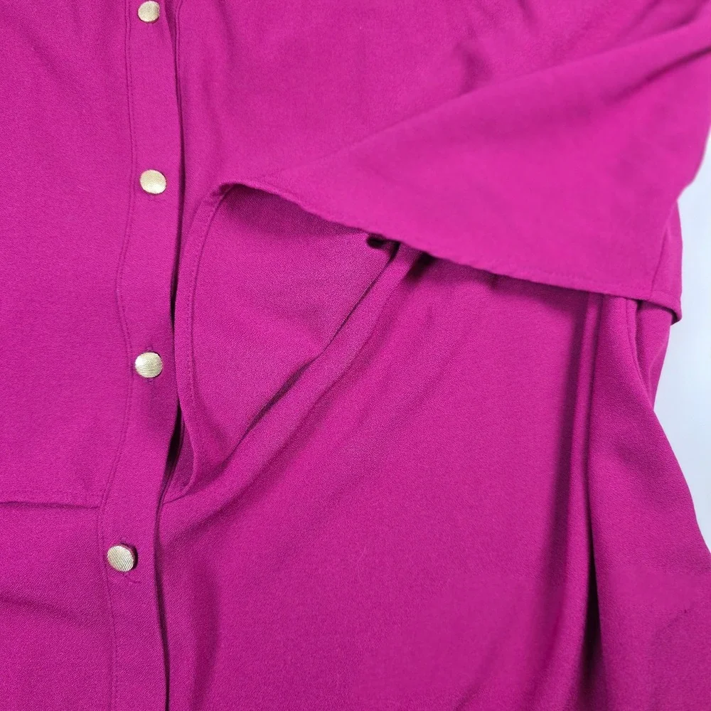 Susan Graver Shirt Womens 14 Magenta Pink Gold Button-Up Attached Capelet - Picture 3 of 7